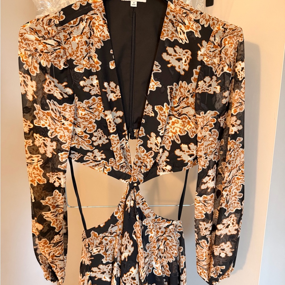 Gianni Bini Black Dress with Brown Floral Accents